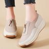 Novo da Primavera Sapatos Femininos Plus Size Plataforma de Fundo Grosso Sapatos Femininos Zíper Decorativo Sapatos de Mãe Antiderrapante Casuais Vazados Sapatos Femininos de Camada Única