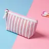 Nueva Bolsa de Tocador Creativa al por Mayor, Bolsa de Maquillaje Conveniente para Viaje, Bolsa de Almacenamiento para Labiales, Bolsa de Maquillaje Clásica a Rayas