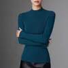 Primera línea de prêt-à-porter Yangzi de lana fina 100% para mujer, cuello semi-alto, corte ajustado, efecto adelgazante, suéter de punto