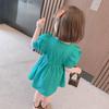 Vestido para meninas 2022 verão estilo coreano roupas infantis vestido de princesa estiloso para meninas vestido infantil manga bufante gola quadrada saia