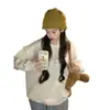 Sudadera Fina de Cuello Redondo Bordada con Dibujos Animados, Moderna y a la Moda para Mujer, Popular Talla Grande de Corte Holgado, Top Adelgazante de Uso Rudo