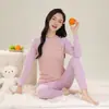 Roupas de Outono para Meninas Calças de Outono Pijama de Algodão Puro com Manga Longa para Meninas Roupas de Casa para Estudantes Universitários Conjunto de Roupa Íntima Térmica Camiseta de Base