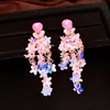 Aretes de aguja plateada con diamantes, lentejuelas de gota de agua, borlas florales, aretes coloridos estilo dopamina, sensación de lujo ligero y alta gama