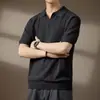 Camisa Polo de Gola Seagull estilo Americano de alta qualidade em seda gelada com detalhes vazados para homens, nova camiseta de malha de manga curta soltinha de verão