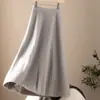 Réplica de Alta Qualidade 100% Caxemira Feminina Saia Lápis Espessa 68s Saia Simples Versátil Justa ao Corpo Estilo Elegante Saia Midi Listrada