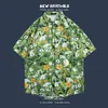 Camisa havaiana floral de manga curta, estilo retrô vetiver de Hong Kong, versão coreana da camisa da moda e estilosa para homens e mulheres, top para casal