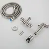 Set de Pistola de Rociado de Acero Inoxidable, Gancho para Tubería de Ducha, Base Perforada, Válvula de Ángulo con una Entrada y Dos Salidas, Manguera de Resorte para Inodoro, Salida Dual de Agua