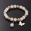 Pulsera de Cristal Imitación Jade Esmaltado Mariposa para Niños Pulsera de Cuentas Verano Niñas Puesto de Guardería