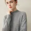 Suéter de cachemira de doble hebra engrosado de cuello alto medio para mujer, 100% cachemira pura, elegante capa interior, suéter base de color liso