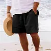 Pantalones Cortos de Verano para Hombre de Algodón y Lino Transfronterizos con Cordón y Cintura Elástica, Shorts de Playa Transpirables, Estilo Casual Simple Versátil