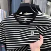 Camiseta Listrada Masculina de Manga Curta Tendência Verão 2025 Moda Leve Luxo Peso Pesado Fina Gola Redonda Meia Manga Camiseta Estilosa