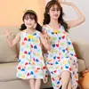 24 Vestido de Noche de Verano para Padres e Hijos Algodón Seda Madre e Hija Mediano y Grande Niños Bebé Vestido para el Hogar Estampado Tirante Vestido Base Camisón