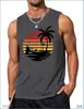Chaleco casual sin mangas para hombre transfronterizo, estilo vacacional en la playa, estampado de palmera al atardecer, camiseta interior deportiva para fitness