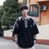 Camisa Polo Masculina de Manga Curta Cityboy Retrô Japonês Camiseta de Meia Manga Marca Tendência High Street Americana Manga de Cinco Pontos Pesada