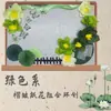 Flores de Papel Frescas y Verdes Ecológicas Mariposas Loto Hojas de Loto Tema Pizarra Decoración Primavera Decoración Ecológica