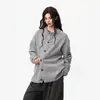 Estilo callejero americano, suéter de punto de cuello redondo de moda, gris oscuro, unisex, corte holgado, cárdigan casual y versátil para otoño