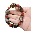 Pulseira de Contas Redondas de Ágata Yanyuan de 8mm Pulseira de Ágata Coração de Açúcar Contas Dzi de Três Olhos Pulseira de Ágata Vermelha Jade