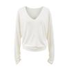 Top Blusa Sexy para Mujer con Cuello en V Profundo Protección Solar Otoño Dobladillo Fruncido Holgado Versátil Casual Manga Larga Camiseta