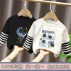 Camiseta de manga larga de algodón puro con retazos a rayas para niños, camiseta básica casual holgada para primavera y otoño, top de imitación de dos piezas para niños mayores