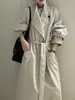 Casaco Trench Coat Vintage Beishan Tongshu com Lapela, Botão Único, Comprimento Médio para Mulheres, Corte Amplo com Cinto, Casaco de Outono 82598