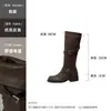 Botas de Caballero Retro Punta Redonda Tacón Grueso para Mujer 2026 Estilo Nuevo Color Desgastado Limpiado Botas Largas Acampanadas Adelgazantes No por Encima de la Rodilla Botas Largas