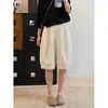 Shorts Casuais de Linho Estilo Old Money para Mulheres, Calças Capri Finas de Pernas Largas de Verão para Mulheres Baixas, Calças de Comprimento Médio com Cintura Alta e Caimento Relaxado