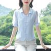 2024 Elegante Camisa de Chifón de Manga Corta Estilo Nacional Nuevo Chinoiserie con Botones Verano Nuevo Estilo Estilo Extranjero para Mujer Chic Estilo Corto Pequeño