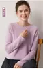 Suéter para Mujer 100% Cachemira Pura Otoño/Invierno Nuevo Cuello Redondo Borde Enrollado Manga Larga Jersey Suéter Base de Punto de Moda
