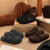 Zapatos Baotou Pantuflas Ropa de Exterior Mujer Otoño Invierno Cálido Estilo Coreano Retro Casual Lana Slip-on Suela Gruesa Zapatos Peludos Baotou