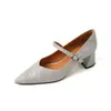 Zapatos Mary Jane con hebilla de piel de oveja para mujer, zapatos de tacón medio grueso, nuevo modelo de otoño e invierno, piel genuina por dentro y por fuera, zapatos de punta fina poco profundos para mujer, talla 40