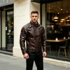 Chaqueta de Motociclista con Cuello Cruzado de Cuero PU Otoño Ajustada con Cremallera Chaqueta de Cuero Acolchado en Hombros Ropa Exterior Casual Retro para Hombre