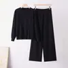 Conjunto de punto con cuello redondo y bolsillos, textura vintage, pantalones de pierna ancha fluidos, Comercio Exterior Europeo y Americano Transfronterizo, 4XL
