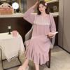 Algodón Jacquard Mujer Primavera Otoño Estilo Dulce de Princesa Manga Larga Midi Camisón Talla Grande Ropa de Dormir Casual Dulce Ropa de Casa