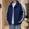 Chaqueta a rayas para exteriores transfronteriza, nuevo estilo primavera/otoño para hombre, corte holgado, versátil, prenda exterior casual con capucha, marca de moda