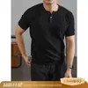 Camiseta de punto de manga corta con cuello Henley para hombre, verano, estilo old money, tacto de alta gama, business casual, manga media