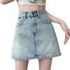 Saia Jeans Curta de Cintura Alta Cor Clara para Mulheres, Novo Verão 2026 Fina Linha A Bodycon Petite Meia Saia