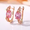 Aretes Ovalados de Oro Rosa con Circonia Rosa Lote Pequeño Dulces de Lujo Ligero Pendientes de Lujo Ligero Sensación de Alta Gama Pendiente para el Viaje Diario