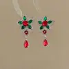 Pendientes de Flor de Diamante Completo Estilo Nuevo Francés Lujo Ligero Resistentes Pendientes Colgantes de Gota de Agua Roja Dulce Moda Nicho Temperamento