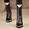 Botas de Tornozelo de Comércio Exterior para Mulheres 2026 Outono e Inverno Novo Estilo Bico Fino Salto Bloco Botas de Couro Salto Alto Elegantes Curtas para Senhoras Atacado