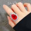 Collar de gota de sangre de paloma retro de lujo ligero, elegante anillo de diamantes rojos de alta gama, pendientes de tesoro de color, conjunto de joyas para mujer