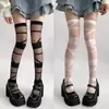 Medias con tiras Blanco Deseo Puro Calcetines Lolita Subcultura Calcetines de tubo largo Hasta la rodilla Y2K Banda blanca de seda Suaves Sexy