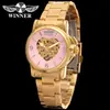 Reloj Mecánico Semi-Automático Winner para Mujer, Moda Casual, Esfera Pequeña, Hueco, Negro Rosa