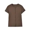 Camiseta Modal de Verão com Gola Redonda e Manga Curta para Mulheres, Novo Design com Botões Frontais, Camiseta Básica Simples Justa ao Corpo, Top Casual, Cardigã