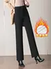 1035 Jeans de Pierna Ancha Ajustados para Madre de Edad Media Invierno Algodón Lavado para Mujer Pantalones Rectos Pantalones Casuales Más Terciopelo Más Grosor