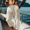 Pantalones Jogger de Lino para Hombre Nuevos, Pantalones de Playa de Verano con Bolsillos, Cordón, Cintura Elástica, Color Sólido, Cómodos y Transpirables