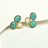 Brincos para Mulheres com um Design Geométrico de Nicho de Alto Padrão, Turquesa de Luxo Leve, Brincos Exquisitos com Pino de Prata S925, Joia de Orelha Versátil