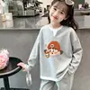 Blusa casual versátil de manga comprida para meninas, estilo waffle, falsa peça dupla, para primavera e outono, nova