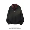 2026 Sudadera Gruesa de Peso Pesado para Primavera y Otoño Top Color Bloqueo Retro Rojo Vino Solapa Media Cremallera Pulóver Marca de Moda