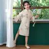 Vestido Qipao de Estilo Chino Nuevo con Pintura a Tinta para Niñas, Temporada de Primavera y Otoño, Disfraz de Presentación, Salida de Festival, Vestido Qipao de Estilo Nacional