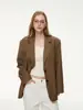 Blazer de mujer color café, holgado, para primavera y otoño, con pespuntes hechos a mano en los hombros, diseño único